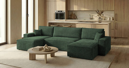 Designer Sofa Lunaro U Mini mit Schlaffunktion und Stauraum in Cord