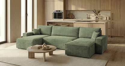 Designer Sofa Lunaro U Mini mit Schlaffunktion und Stauraum in Cord