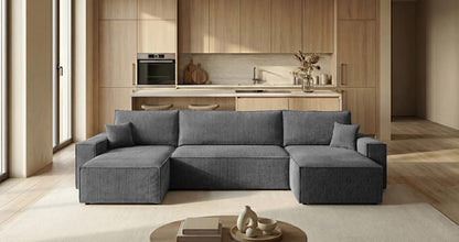 Designer Sofa Lunaro U Mini mit Schlaffunktion und Stauraum in Cord