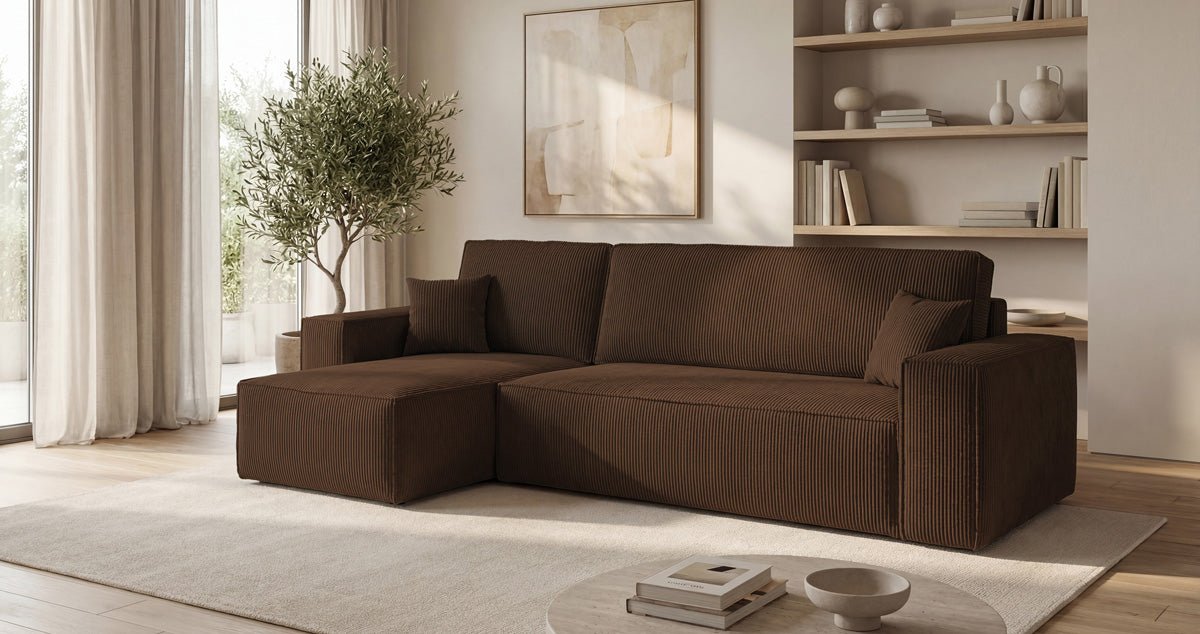 Designer Sofa Lunaro Mini Cord mit Schlaf- und Klappfunktion