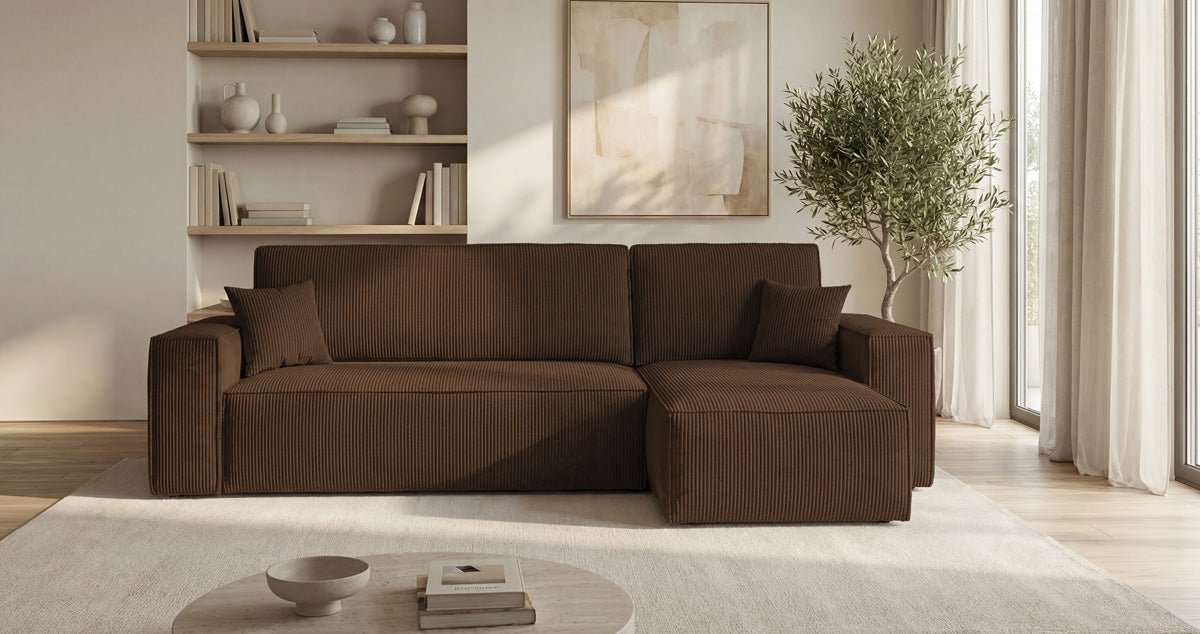 Designer Sofa Lunaro Mini Cord mit Schlaf- und Klappfunktion