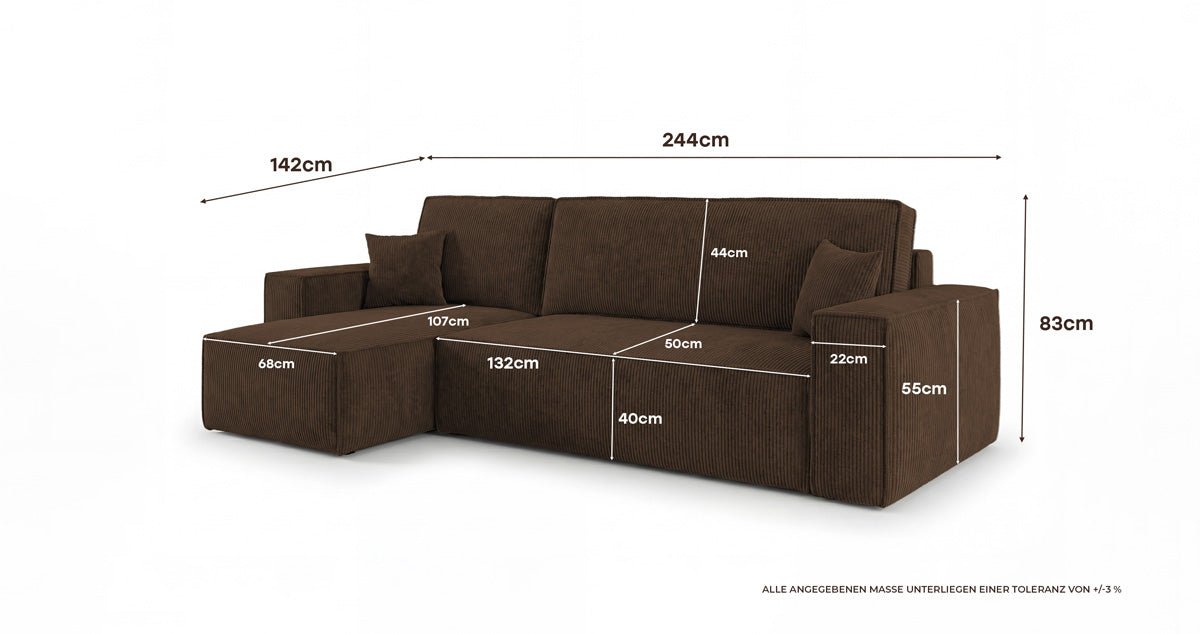 Designer Sofa Lunaro Mini Cord mit Schlaf- und Klappfunktion
