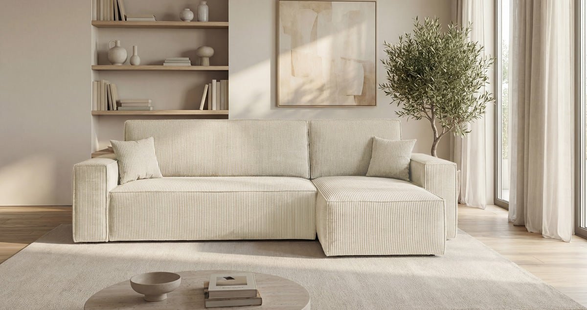 Designer Sofa Lunaro Mini Cord mit Schlaf- und Klappfunktion