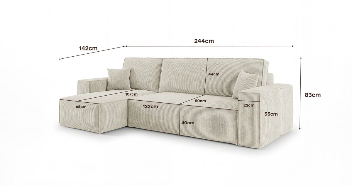 Designer Sofa Lunaro Mini Cord mit Schlaf- und Klappfunktion