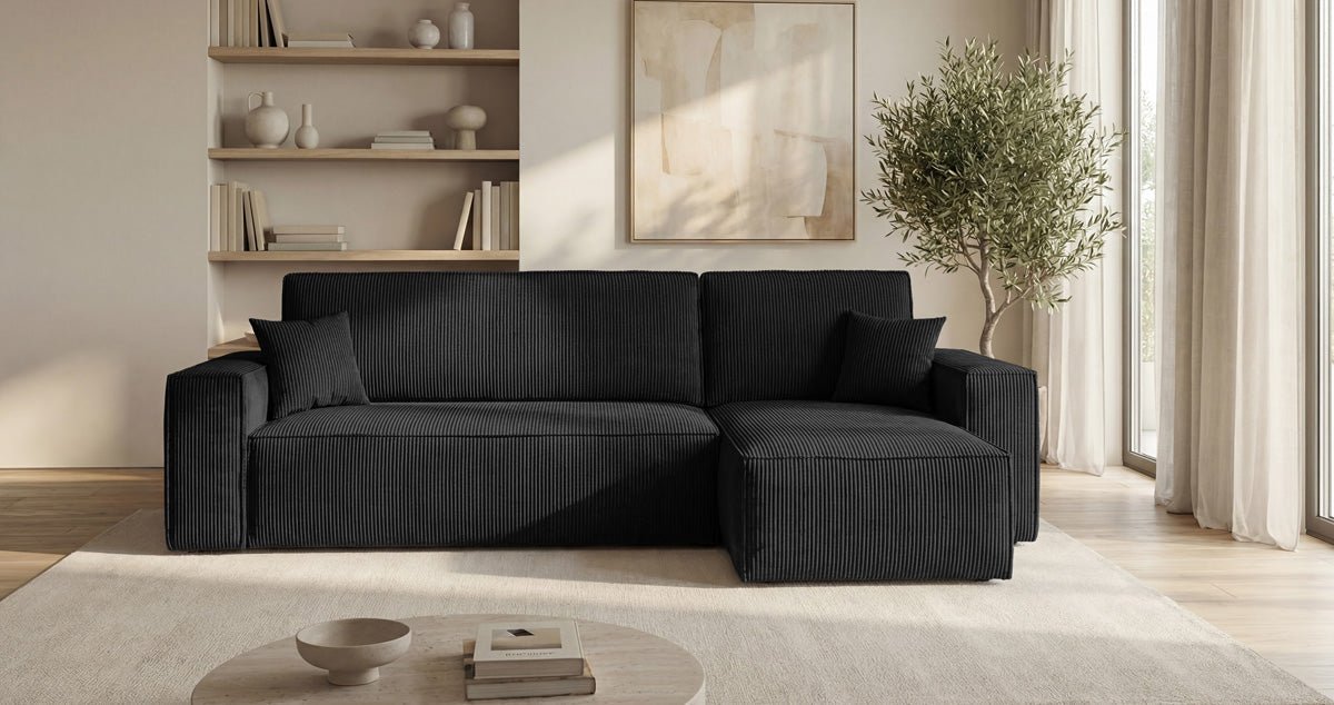 Designer Sofa Lunaro Mini Cord mit Schlaf- und Klappfunktion