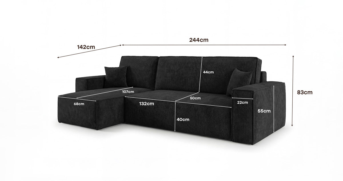 Designer Sofa Lunaro Mini Cord mit Schlaf- und Klappfunktion