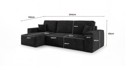 Designer Sofa Lunaro Mini Cord mit Schlaf- und Klappfunktion