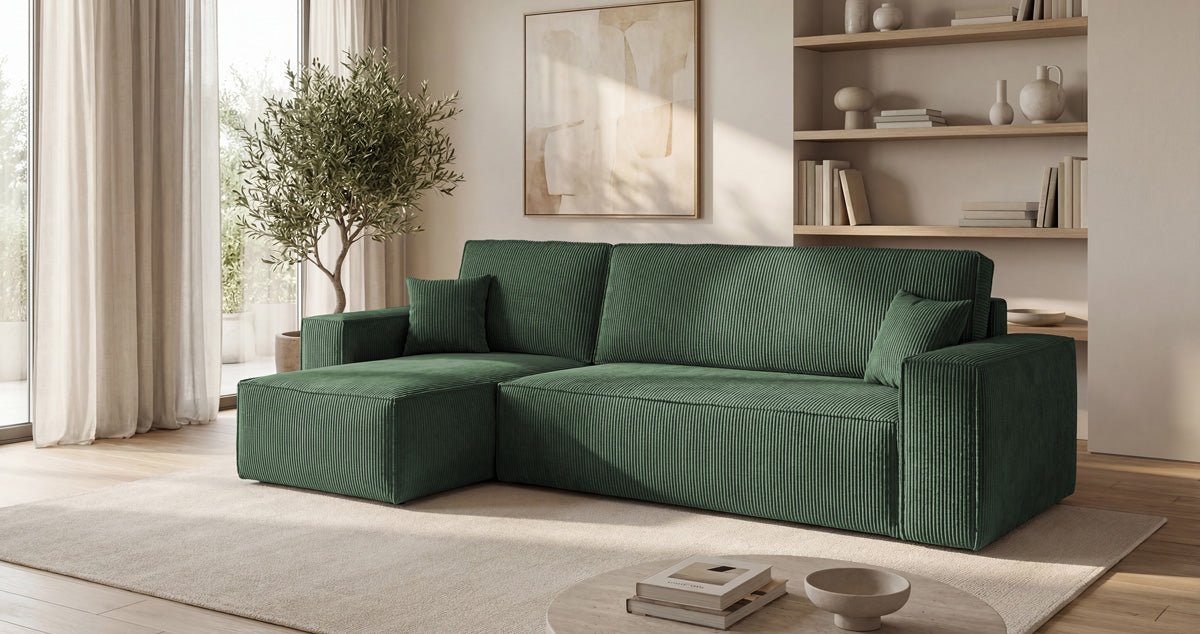 Designer Sofa Lunaro Mini Cord mit Schlaf- und Klappfunktion