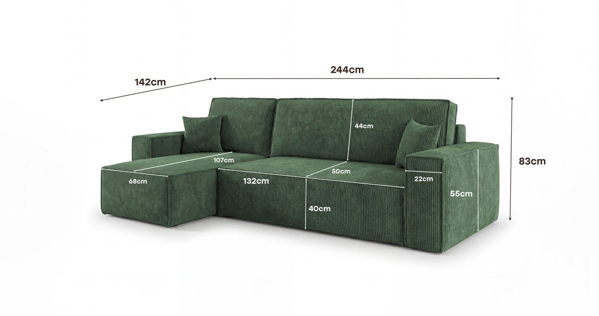 Designer Sofa Lunaro Mini Cord mit Schlaf- und Klappfunktion