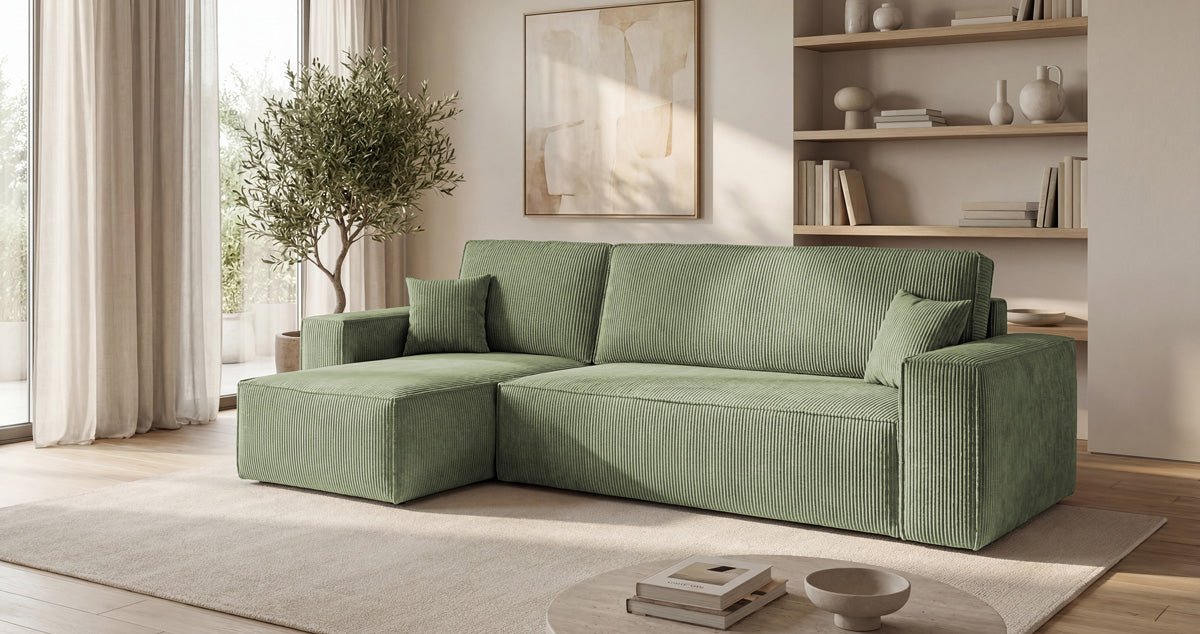 Designer Sofa Lunaro Mini Cord mit Schlaf- und Klappfunktion