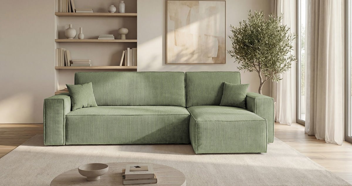 Designer Sofa Lunaro Mini Cord mit Schlaf- und Klappfunktion