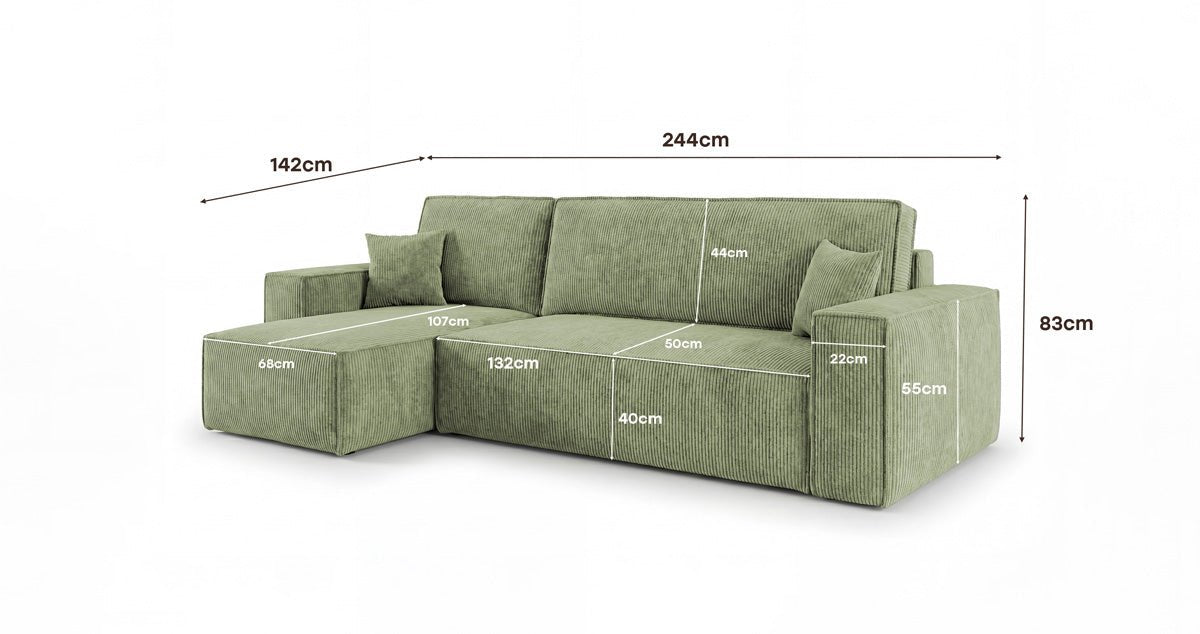 Designer Sofa Lunaro Mini Cord mit Schlaf- und Klappfunktion