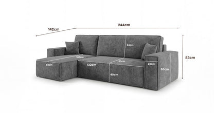 Designer Sofa Lunaro Mini Cord mit Schlaf- und Klappfunktion