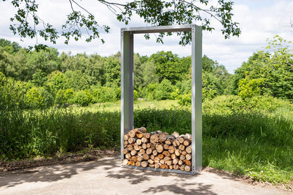 Outdoor Holzstapelständer Billi aus silberfarbenem Stahl