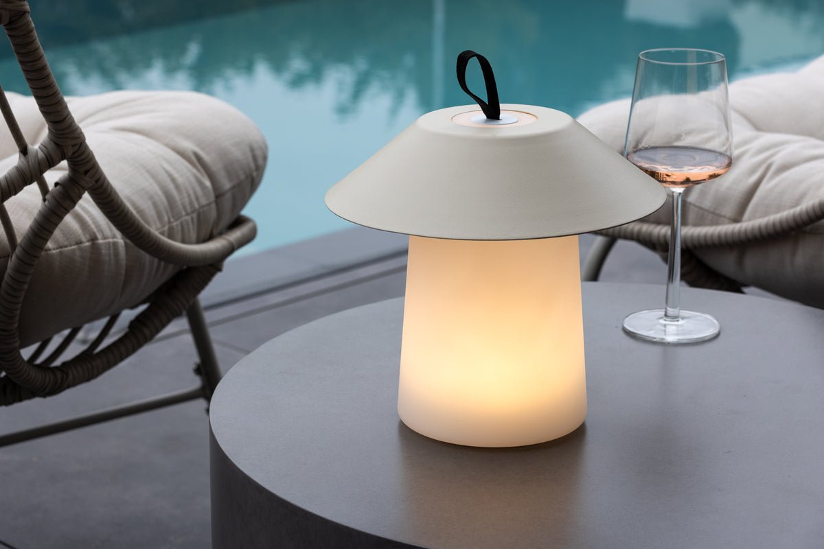 Outdoor-Tischlampe „Eloura“ – in Beige und Schwarz mit 3 Helligkeitsstufen