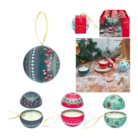 Vela Perfumada Navidad Aroma Bola Decorativa 6,8 Cm Blanco