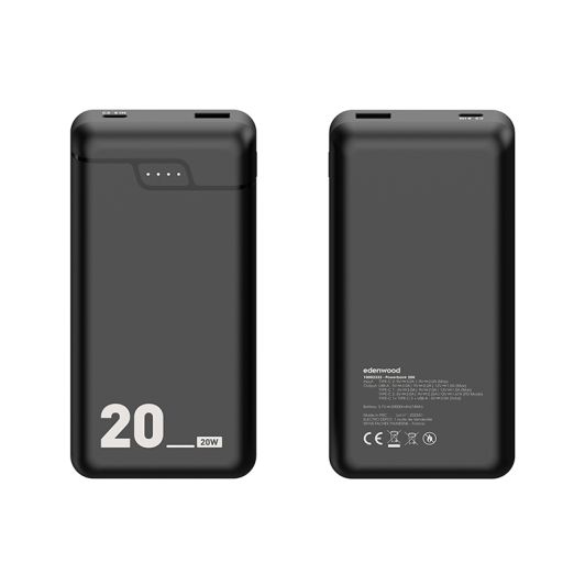 EDENWOOD Batería de Emergencia Universal 20.000 mAh Negra