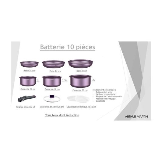 Arthur Martin Batería 10 Piezas Cerámica Violeta Berenjena
