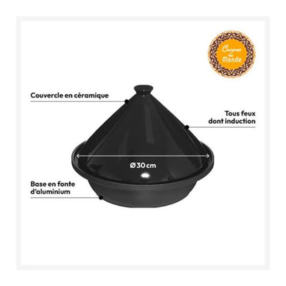Olla Tajine Cerámica 30 cm Inducción Negro