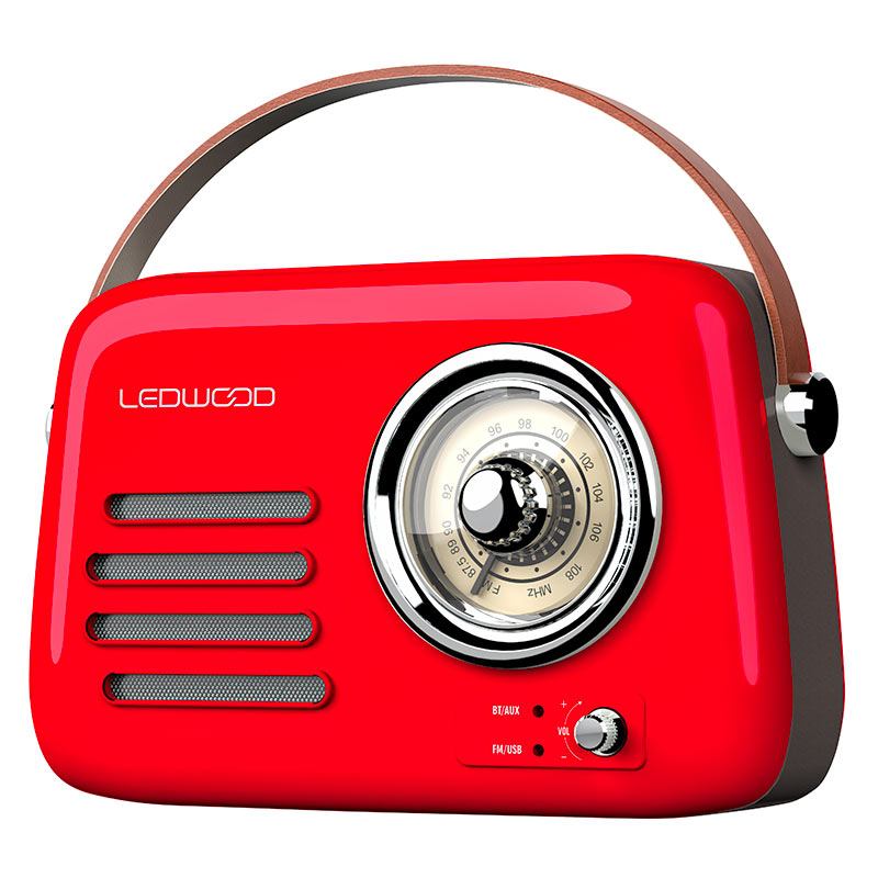 LEDWOOD Vintage Alma Radio Rojo Retro Compacta Batería USB‑C