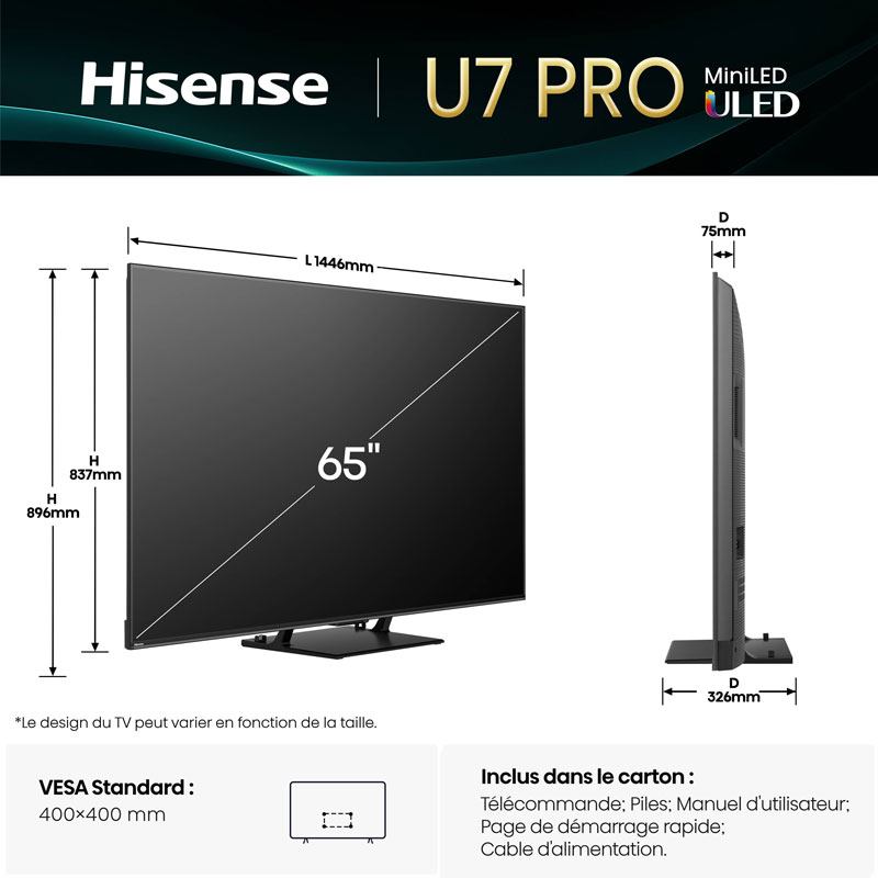 Hisense 65U7Q Pro Smart TV Mini-LED 65" 144Hz Dolby Vision