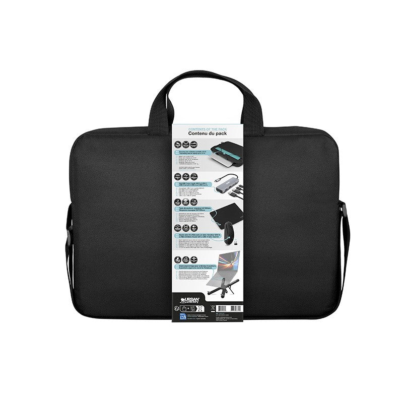 URBAN FACTORY Pack Maletín + Ratón + Soporte + Alfombrilla para Portátil 16"