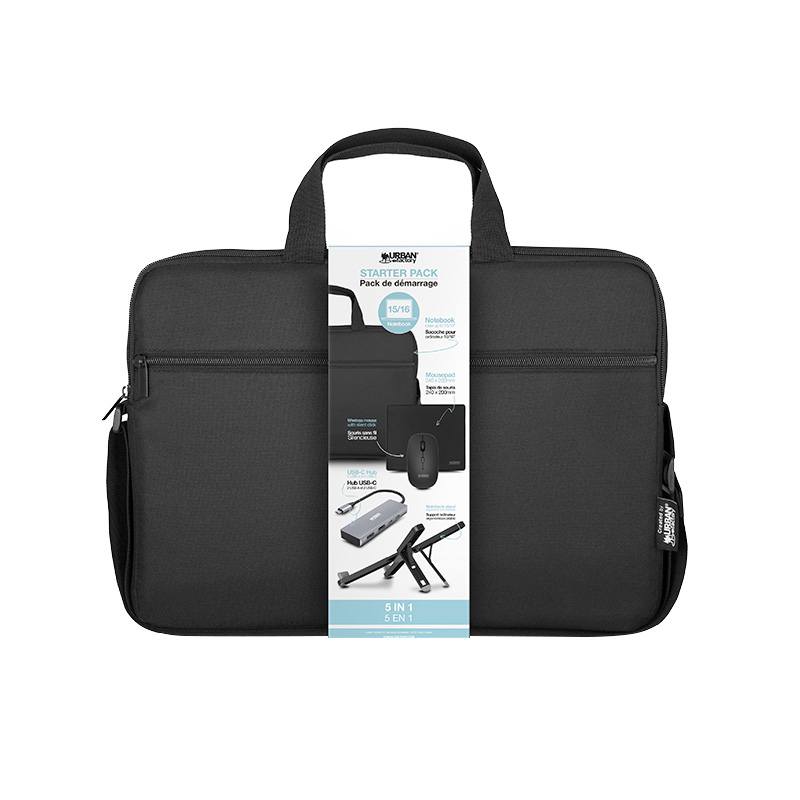 URBAN FACTORY Pack Maletín + Ratón + Soporte + Alfombrilla para Portátil 16"