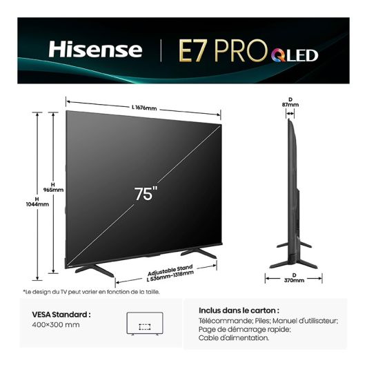 Hisense 75E7Q Pro QLED TV 4K 144Hz HDMI 2.1