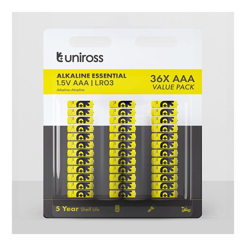 UNIROSS Pilas AAA LR03 1,5V Pack de 36