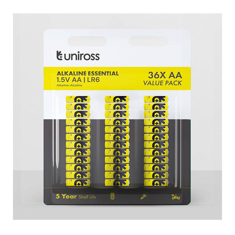 UNIROSS Pilas AA LR06 No Recargables 1,5V Pack 36