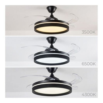 INNOVAGOODS Ventilador de Techo con Luz LED y Aspas Retráctiles Motor DC Silencioso 6 Velocidades Negro