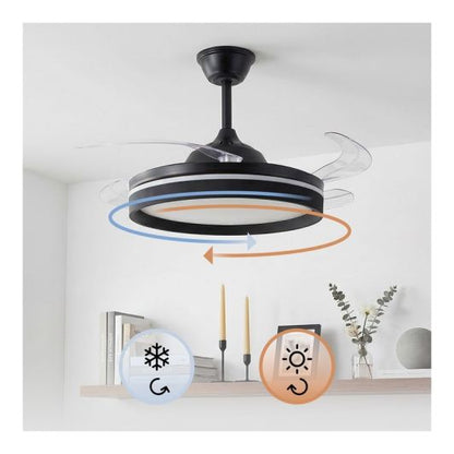 INNOVAGOODS Ventilador de Techo con Luz LED y Aspas Retráctiles Motor DC Silencioso 6 Velocidades Negro