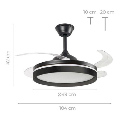INNOVAGOODS Ventilador de Techo con Luz LED y Aspas Retráctiles Motor DC Silencioso 6 Velocidades Negro