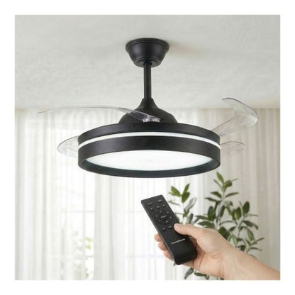 INNOVAGOODS Ventilador de Techo con Luz LED y Aspas Retráctiles Motor DC Silencioso 6 Velocidades Negro