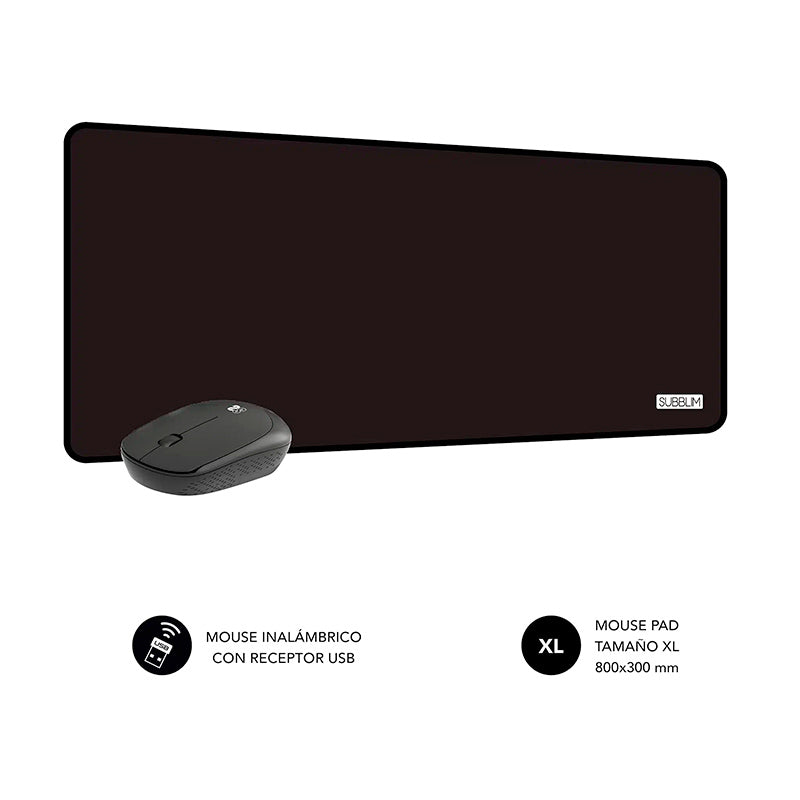 Pack Alfombrilla XL y Ratón Inalámbrico Harmony Negro SUBBLIM