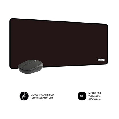 Pack Alfombrilla XL y Ratón Inalámbrico Harmony Negro SUBBLIM