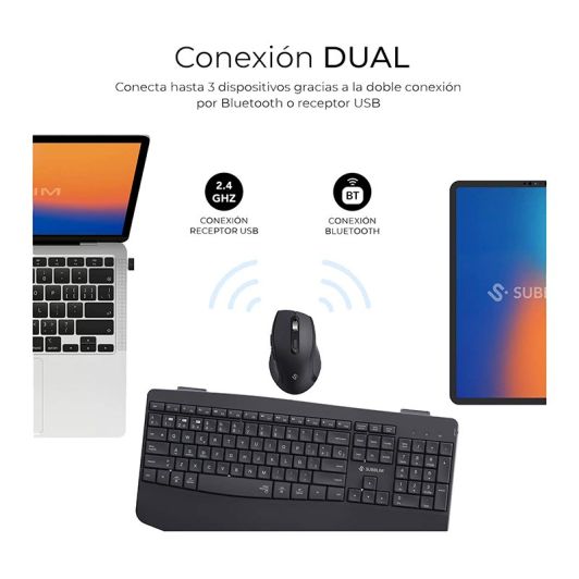 SUBBLIM Office ProWave Pack Teclado+Ratón Ergonómico Negro