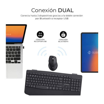 SUBBLIM Office ProWave Pack Teclado+Ratón Ergonómico Negro