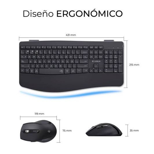 SUBBLIM Office ProWave Pack Teclado+Ratón Ergonómico Negro