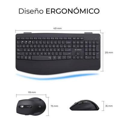 SUBBLIM Office ProWave Pack Teclado+Ratón Ergonómico Negro