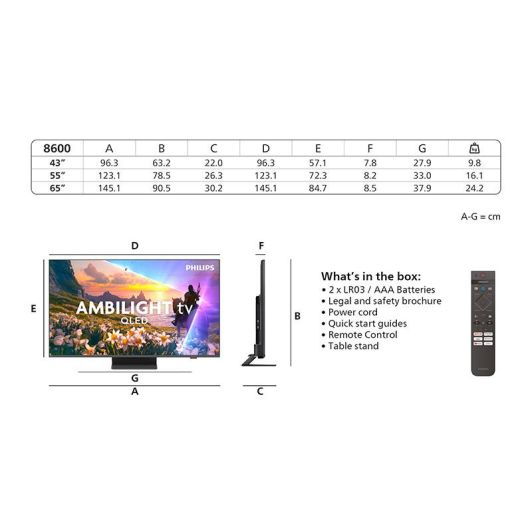 PHILIPS 55PUS8600 Televisor Smart QLED 4K UHD 55"