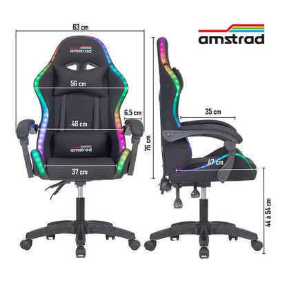 AMSTRAD AMS-LED Silla Gaming con Luz LED Negra