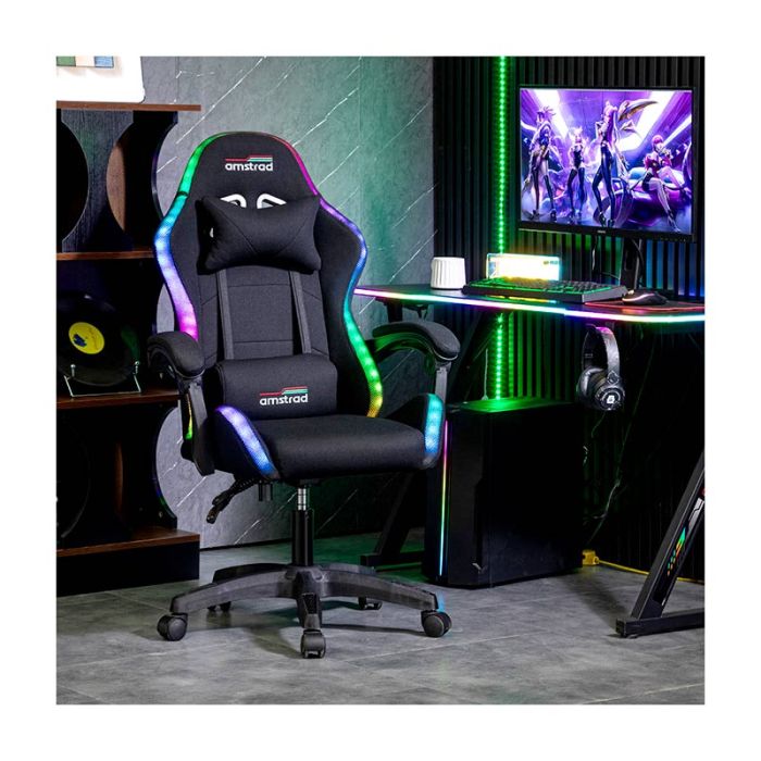 AMSTRAD AMS-LED Silla Gaming con Luz LED Negra