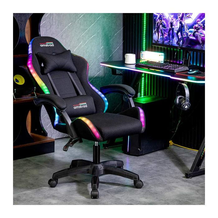 AMSTRAD AMS-LED Silla Gaming con Luz LED Negra