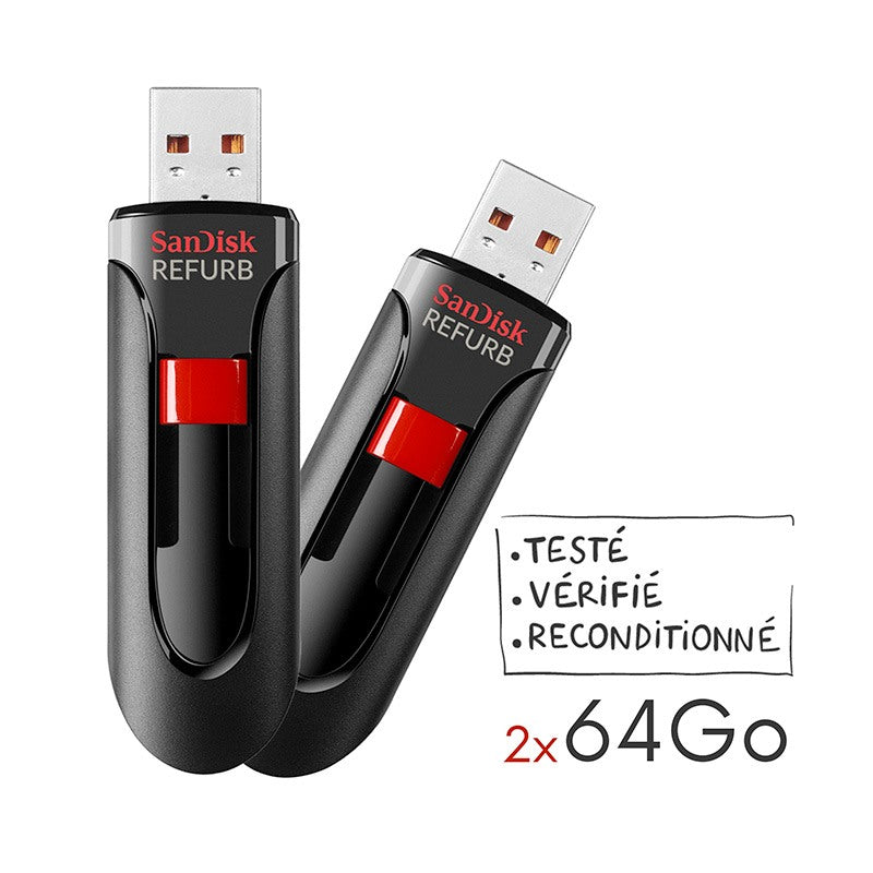 SanDisk Pack Llaves USB 2 x 64 GB Reacondicionado