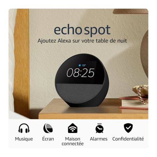 Amazon Echo Spot Altavoz Negro Con Alexa Pantalla Personalizable