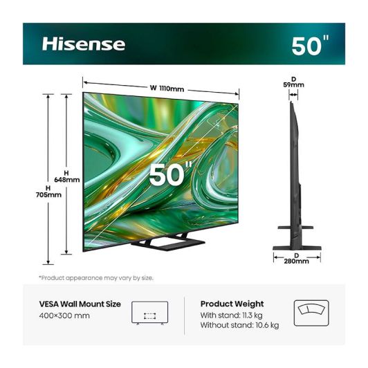 Hisense Mini LED 50" 4K UHD TV 1300 Nits Smart