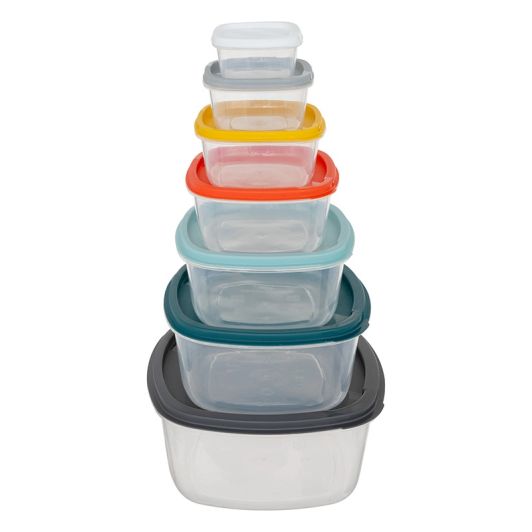 Juego 7 Recipientes Plástico con Tapa, Varios Colores, Capacidades 0,10‑3,20 L