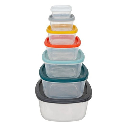 Juego 7 Recipientes Plástico con Tapa, Varios Colores, Capacidades 0,10‑3,20 L