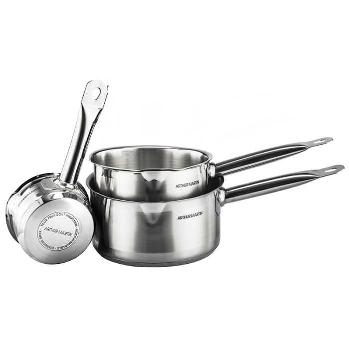 Arthur Martin 3‑Teiliges Edelstahl‑Topf‑Set für Induktionsherd, spülmaschinenfest mit Ausgießrand